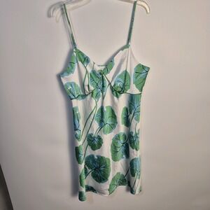Diane Von Furstenberg Y2K M Women Tropical Leaf Green White Print Slip Dress